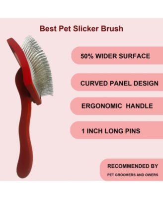 Curved Slicker Brush for Long Haired Dogs Soft Round Pins Beech Wood Handle