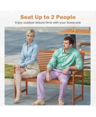 Outdoor Wooden Patio Bench for Two with Slatted Back and Seat