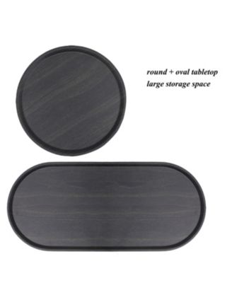 Round Wooden Coffee Table with 2-Tier Storage Tray in Black