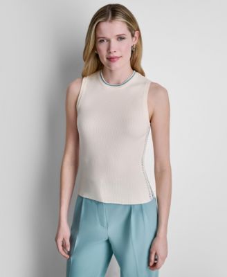 Women's Sleeveless Crochet Panel Sweater