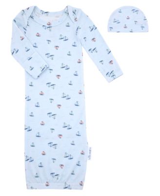 Baby Boys' Sail Boat Round Neck Gown and Hat, 2-Piece Set