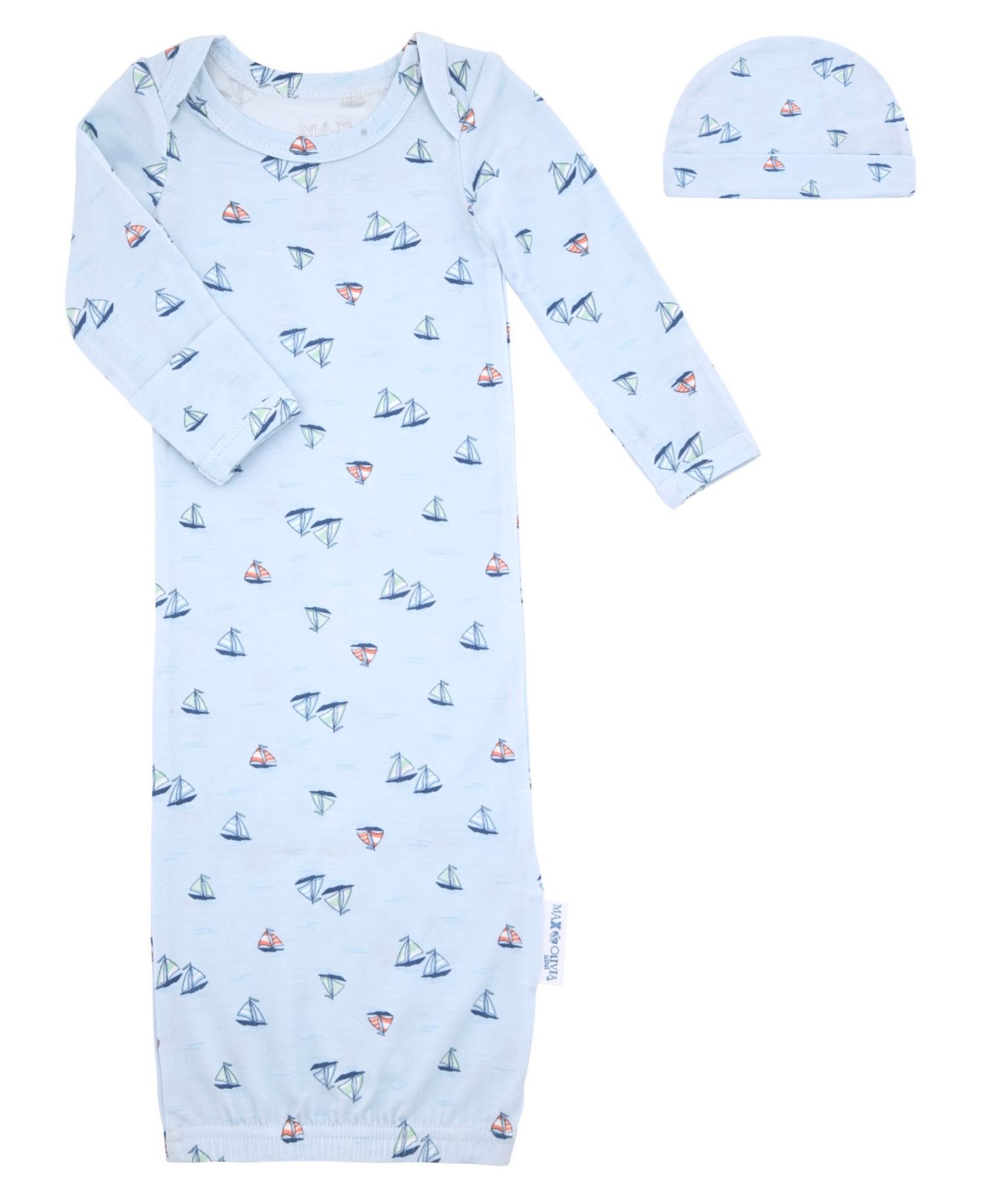 Baby Boys' Sail Boat Round Neck Gown and Hat, 2-Piece Set