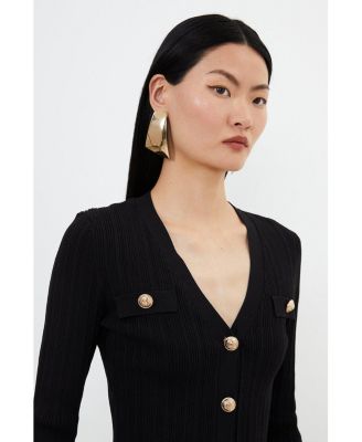 Women's Viscose Blend Rib Military Trim Cardigan