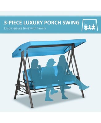 3-Seat Patio Swing w/ Tilt Canopy, Cushions and Cup Tray,
