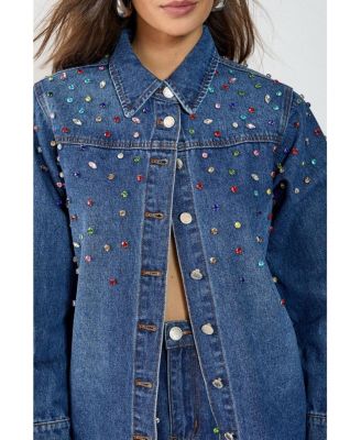 Women's Denim Embellished Long Sleeve Shirt