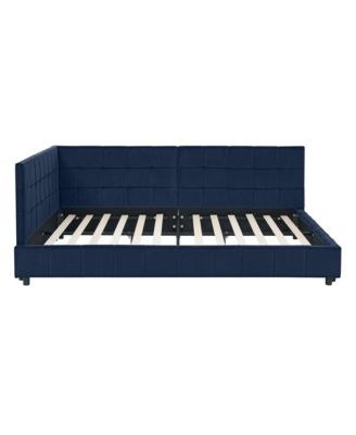 Full Size Velvet Tufted Daybed Backrest Armrest Dark blue