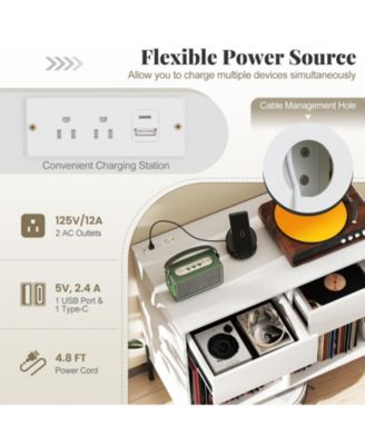 Double Wide Record Player Stand with Power Outlets and Storage