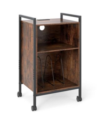 Mobile Record Player Stand with Power Outlet Storage