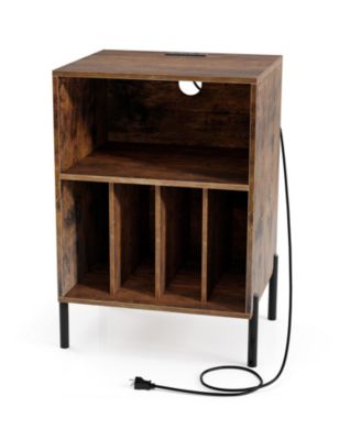 Record Player Stand with Storage Shelf and Charging Station