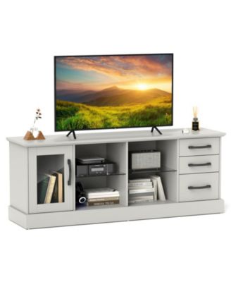 63 in Media Console with 3 Drawers and Dual Glass Display Shelves