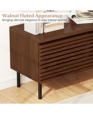 Mid-Century Fluted TV Console with Hidden Compartments and Metal Legs