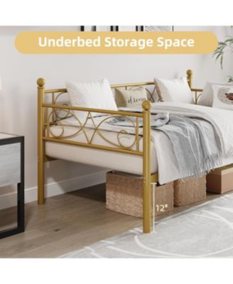 Twin Daybed Frame Metal Sofa Bed Heavy Duty Metal Slats Living Space Guest Room Space Saver Gold