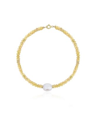 Citrine Bead Pearl Bracelet 14K Gold