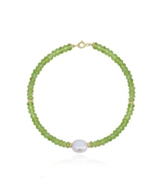 Peridot Bead Pearl Bracelet 14K Gold
