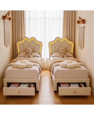 Set of 2 Dreamy Velvet Platform Bed Set with Adjustable Channel-Tufted Headboard - Soft Linen Upholstery, No Box Spring Needed