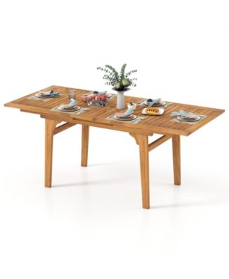 Expandable Acacia Wood Patio Dining Table for 6-8