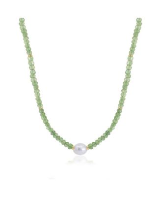 Peridot Bead Pearl Necklace 14K Gold