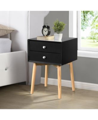 Mid-Century Modern Nightstand with 2 Drawers and Rubber Wood Legs, Bedside Table, Sturdy Storage Cabinet for Bedroom, Study and Living Room