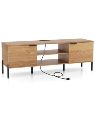 TV Stand with Built-in Charging Station and Enclosed Cabinets for 65 in TVs