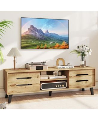 59 in Mid-Century TV Stand with Sliding Doors and Cable Management
