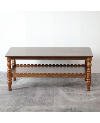 Rectangle Coffee Table, Solid Wood Center Table, Farmhouse 2-Tier Sofa Table, Wave-Edge Design for Living Room