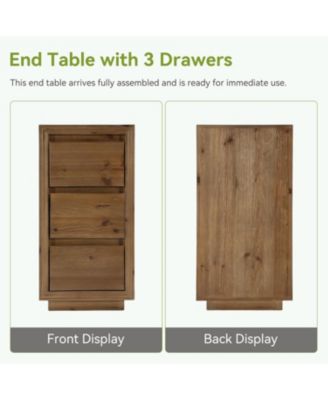 Solid Wood Nightstand with 3-Drawers,  Side Table, Assembly Wooden Bedside Table