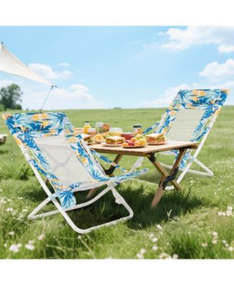 Portable Folding Beach Chair Set of 2 with Storage Pockets