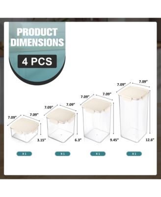4 Piece Assorted Size Rectangle Snap Lids Airtight Food Storage Container Set – Clear Stackable for Pantry, Rice, Pasta, Cereal and Snacks