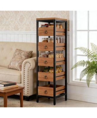 5-Tier Kitchen Fruit Vegetable Storage Rack, Narrow Snack Stand with Pull-Out Baskets, Utility Organizer