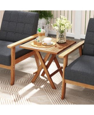 Patio Folding Side Table w/ X-shaped Legs and Slatted Tabletop for Backyard