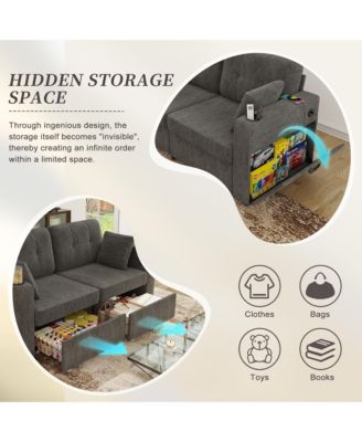 67" Chenille Loveseat Sofa, 2-Seater Couch with Storage, USB Charging and Cup Holders for Living Room and Apartment