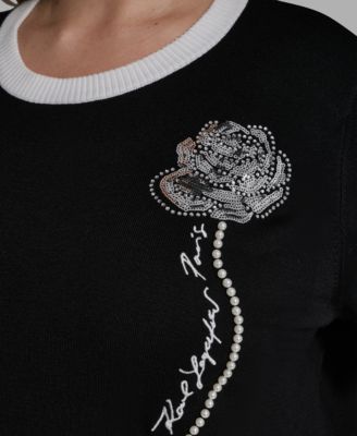 Plus Size Pearl Flower-Detail Pull-On Sweater