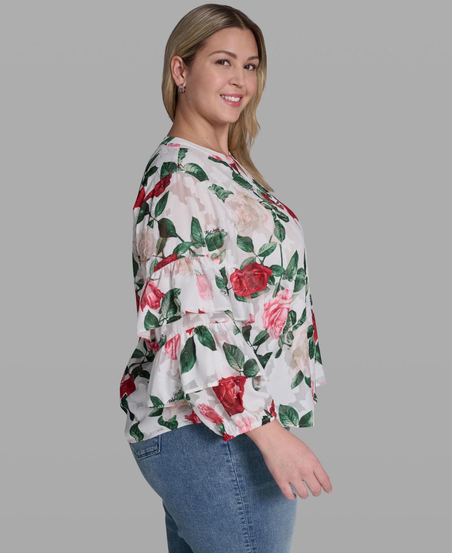 Plus Size V-Neck Floral-Print Blouse