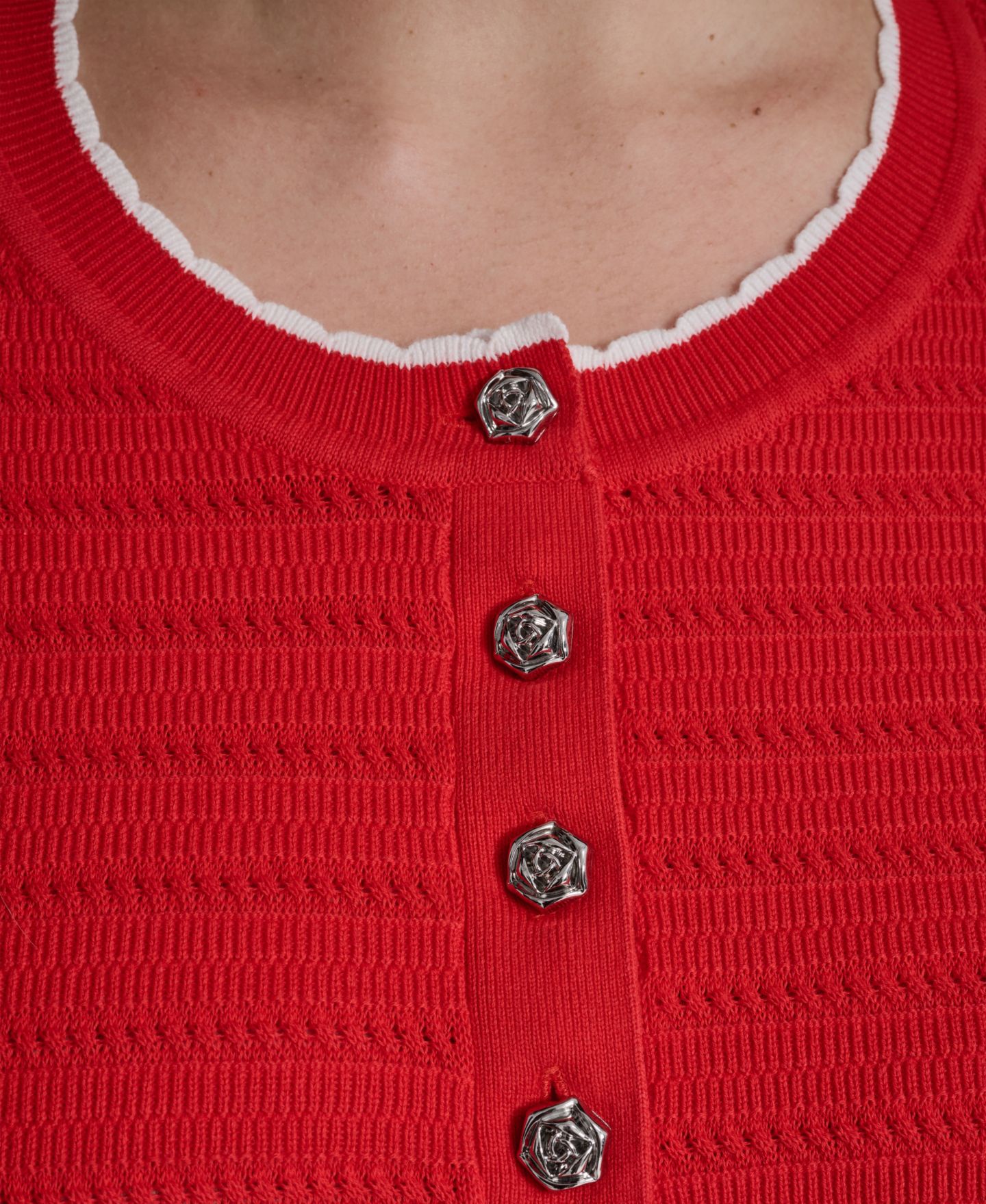 Женский свитер KARL LAGERFELD PARIS Plus Size Button-Front, цвет: Красный / Мягкий белый — фото 6