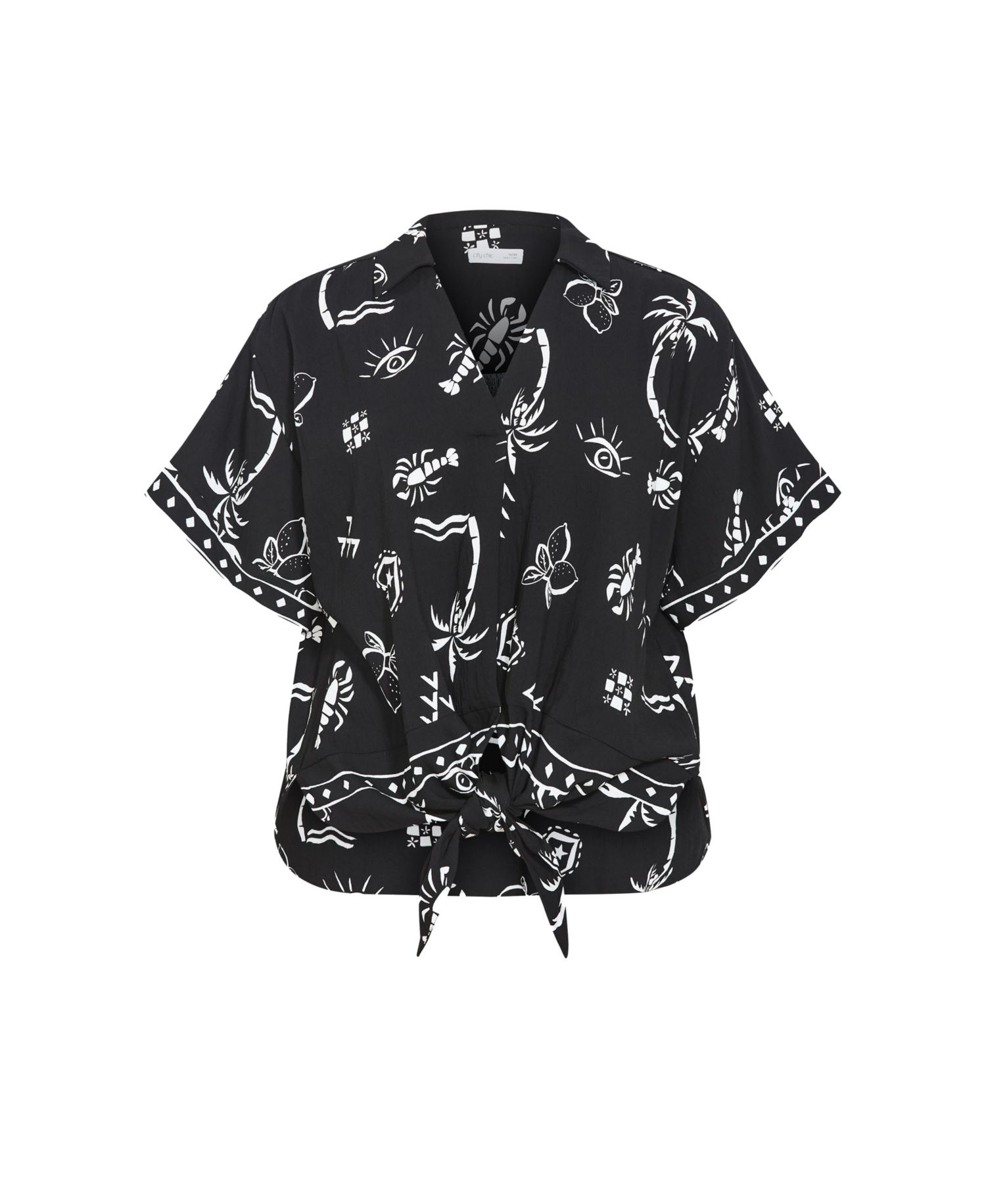 Plus Size Resort Border Print Shirt