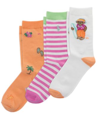 Girls' 4-11 Surfer Bear Socks, 3-Pack