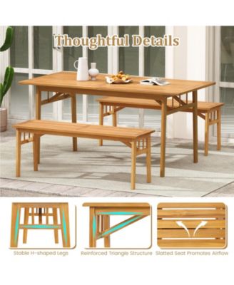 2-Pack Acacia Wood Patio Seating Bench 48-Inch