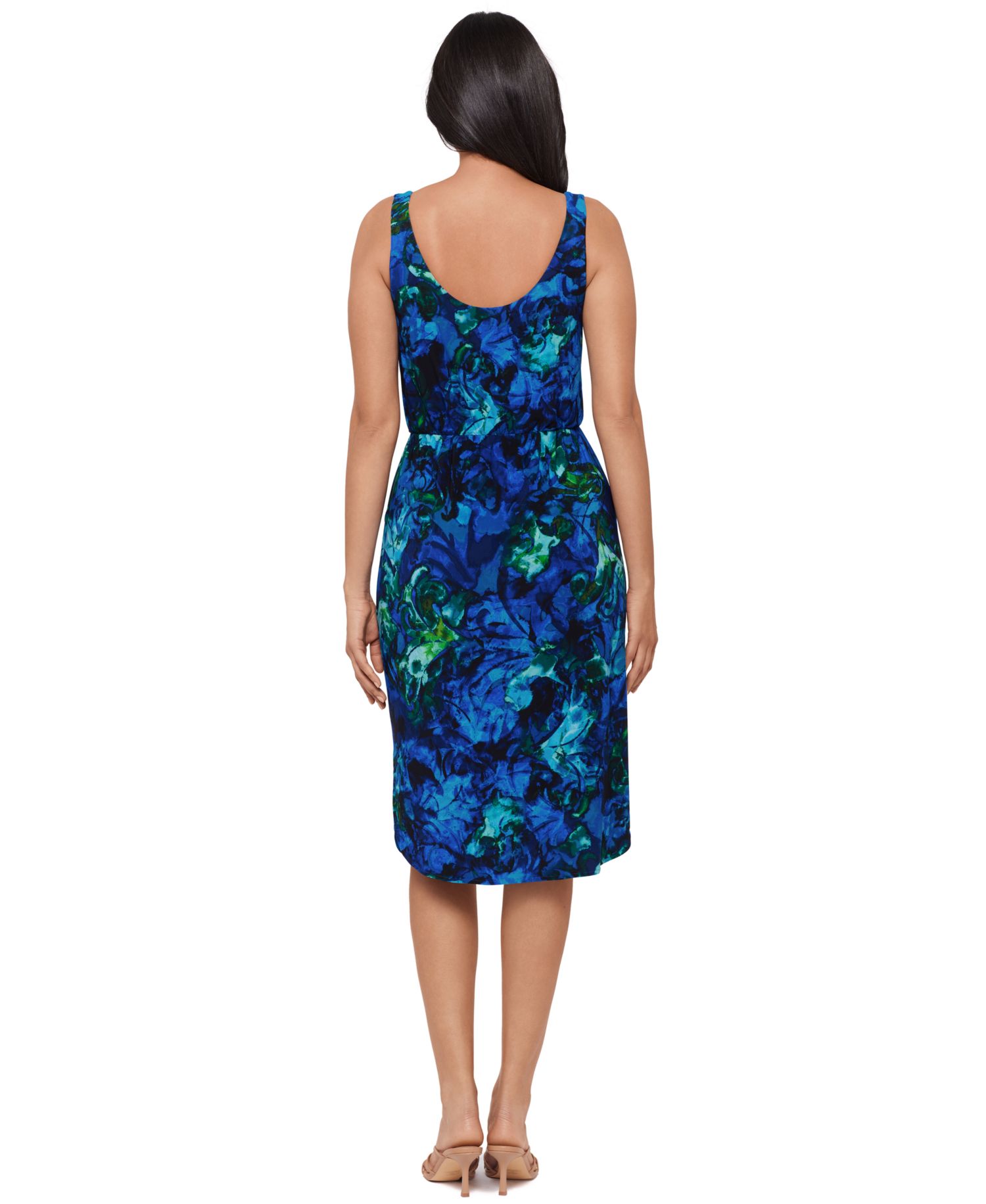 Women's Printed V-Neck Midi Shaping Dress