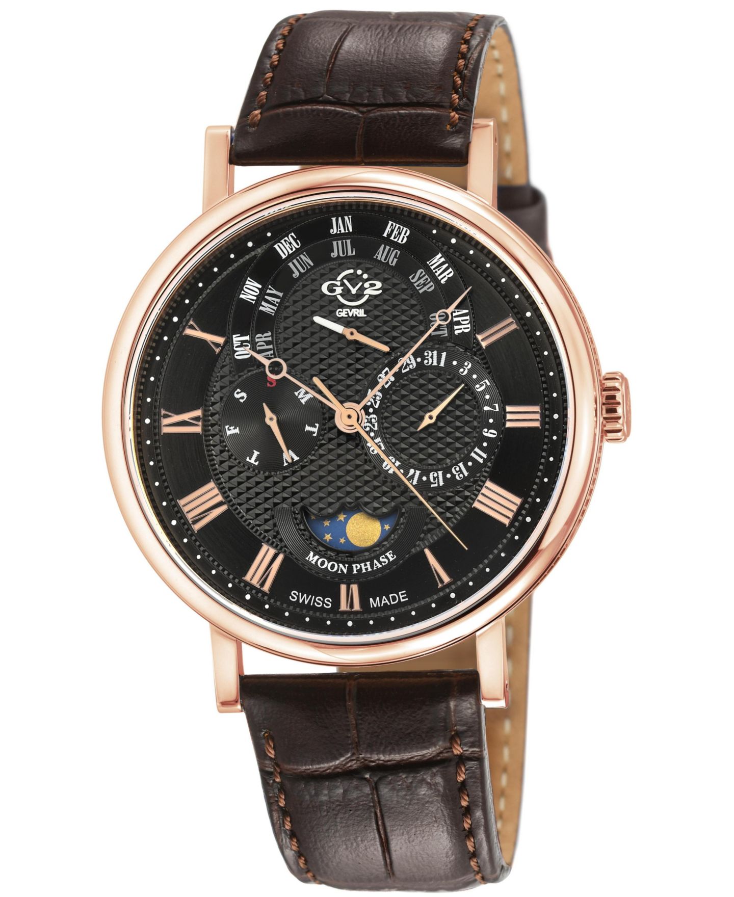 Мужские часы GV2 by Gevril Maestro Swiss Quartz Italian Leather Strap Watch — фото 1