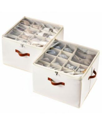 Shoe Organizer 2 Pack Foldable Storage Containers Adjustable Dividers Clear Cover Multi Functional Fabric Bins