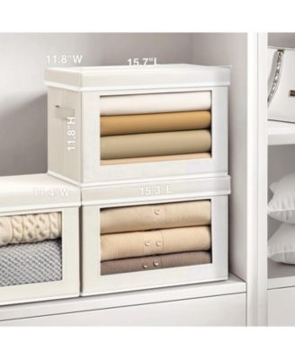 Stackable Storage Bins With Lids Foldable Closet Organizers Transparent Window Removable Lids Firm Handles 4 Pack