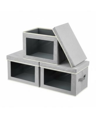 Stackable Storage Bins With Lids Foldable Closet Organizers Transparent Window Removable Lids Firm Handles 4 Pack