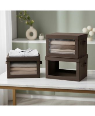 Stackable Storage Bins With Lids Foldable Closet Organizers Transparent Window Removable Lids Firm Handles 4 Pack