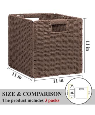 3 Pack Wicker Storage Baskets Foldable Handwoven Square Organizer Bins Rustic Decorative Shelf Closet Organizers