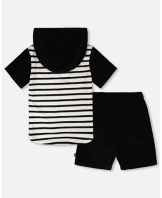 Little Boys Hooded Terry T-Shirt with Shorts Set Stripes