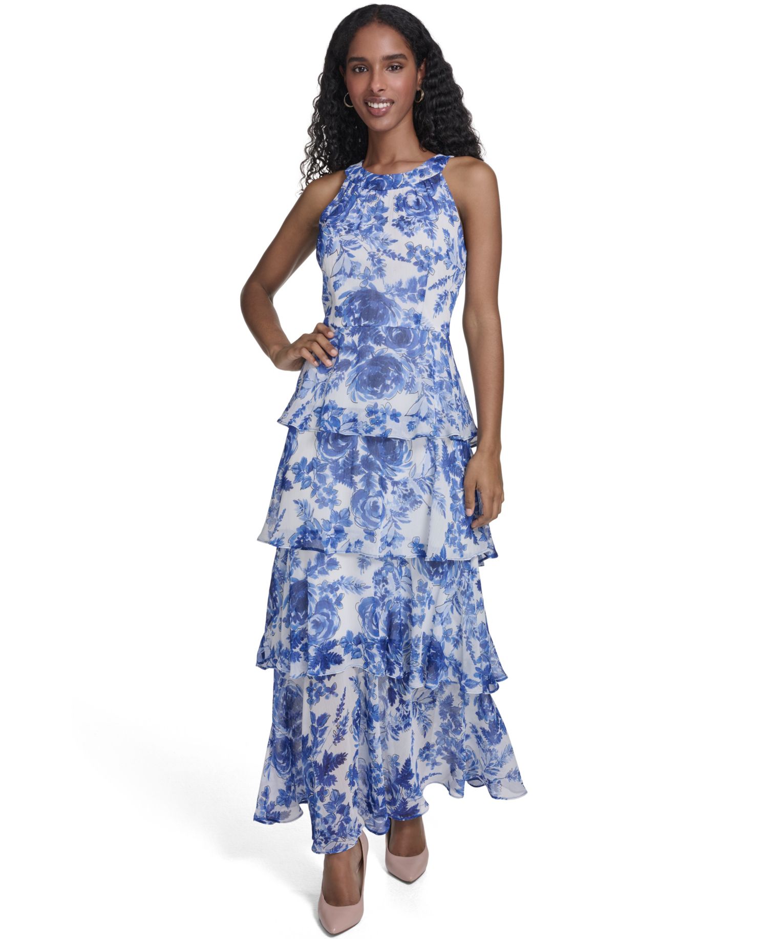 Women's Halter Neck Tiered Maxi Dress