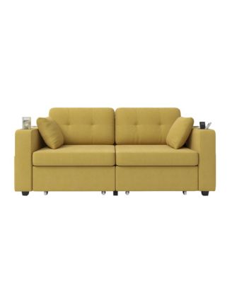 Compact Loveseat Sofa, 67" Chenille 2-Seater Couch Featuring Storage, USB Charging and Cup Holder for Small Spaces