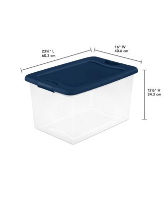 64 Quart Latching Plastic Storage Container Tote, Marine Blue, 12 Pack