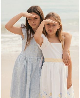 Hope and Henry Little and Big Girls' Ruffle Sleeve Linen Dress with Peter Pan Collar