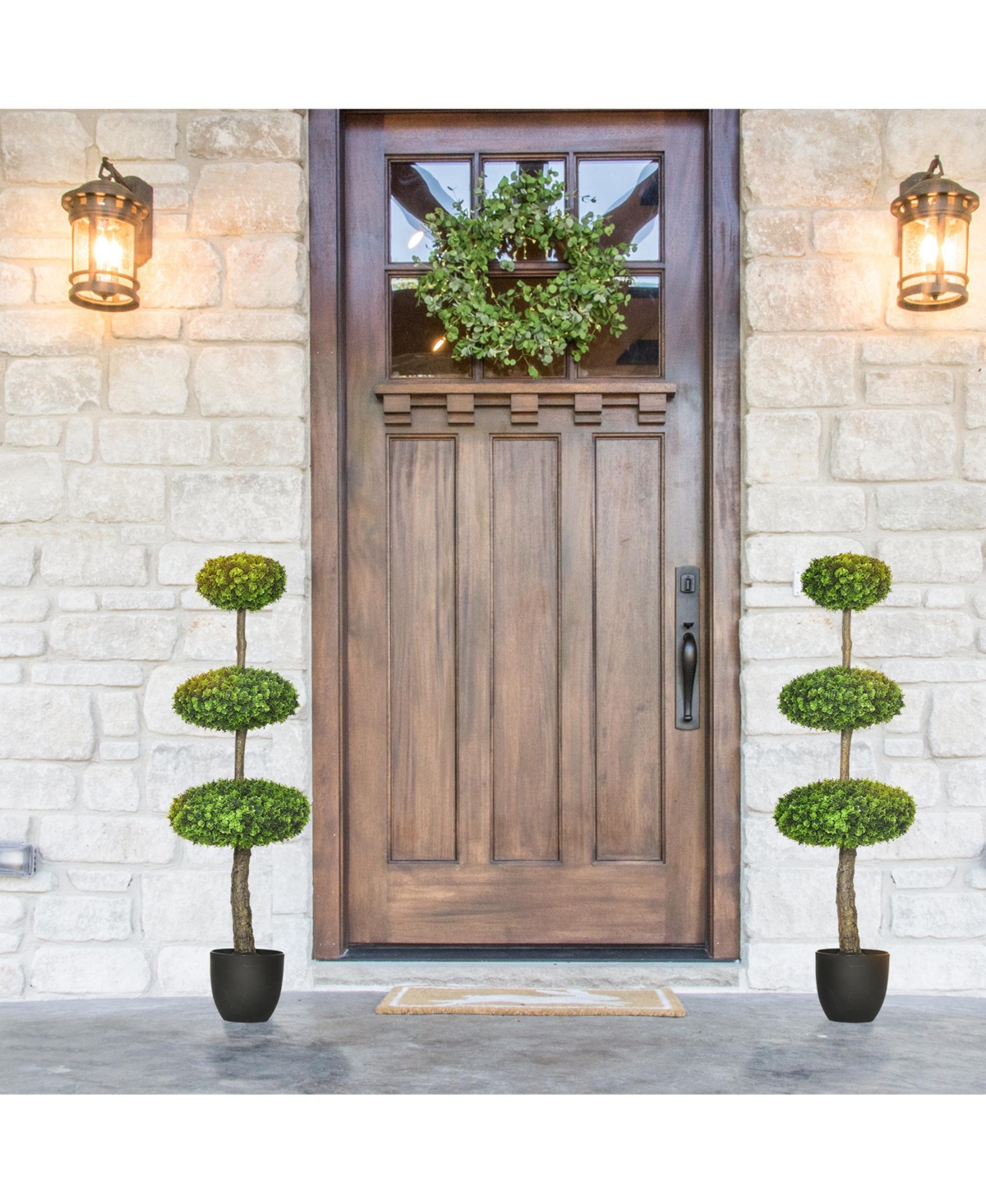 Homcom Set of 2 Artificial Plants Indoor & Outdoor Plants Boxwood Topiary